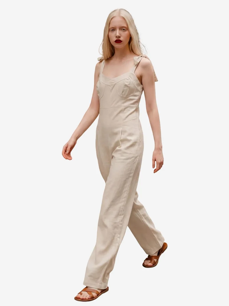 MY FASHION Sweetheart Neck Linen Blend Jumpsuit